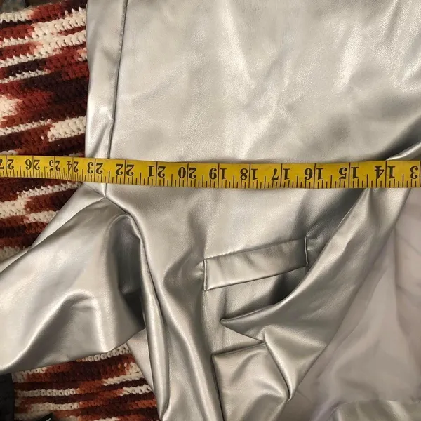 Vigoss Silver metallic faux leather blazer Suit Sleek Jacket Coat Long Sleeve Single One Button-XL #festival #office siren #preppy #avant-garde #corporate Measurement in pics - Image 4