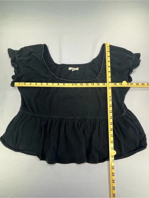 Madewell Black Ruffle Sleeve Peplum Top Square Neck Knit Shirt Medium - Image 8