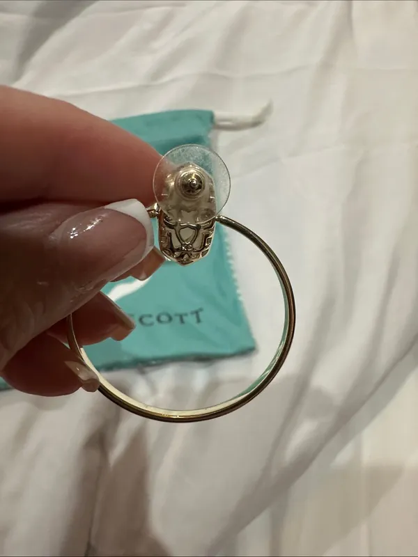 Kendra Scott “Mayra Open Frame” Gold Hoop Earrings with White Drusy Studs - Image 5