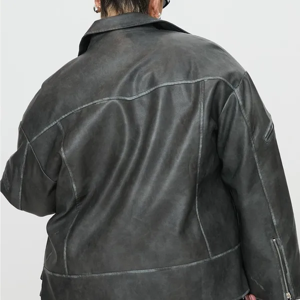 NWT! Princess Polly Curve Magnets Faux Leather Jacket Washed Charcoal Size US 14 - Image 9