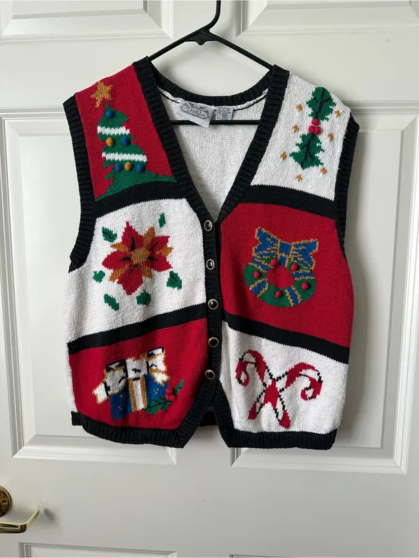 Vintage The Villager Christmas Knitted Sweater Vest Size L - Image 2