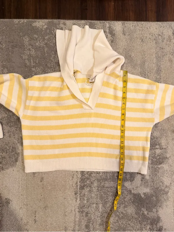 Sincerely Jules Yellow & White Striped V-Neck Hooded Cropped Sweater - Image 6