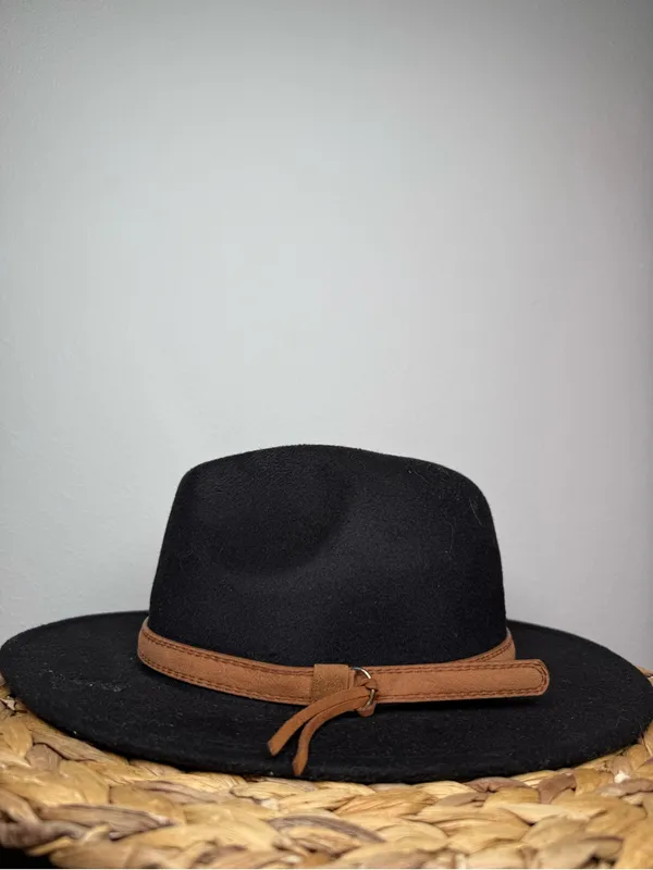 WR Black Felt Western Hat Fedora Mountain Forest hand Etching Cowboy Brown Band - Image 5