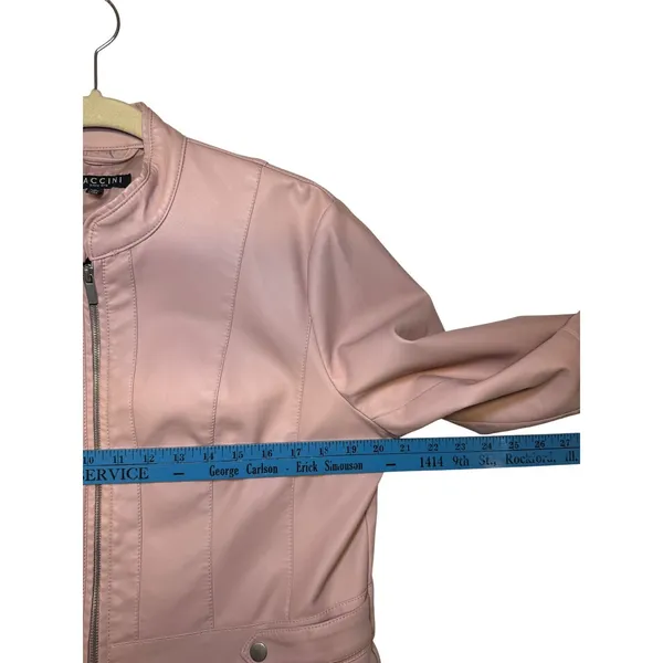 Baccini Blush Pink Faux Leather‎ Peplum Jacket Mandarin Collar Size L - Image 6