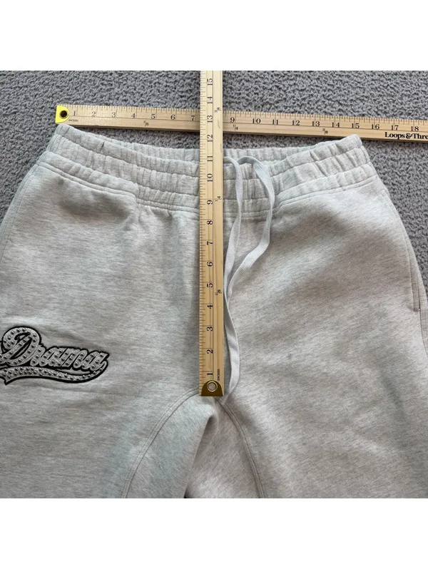 Drama Studded Logo Wide Leg Sweatpants Oatmeal Gray Size Large Oversized Baggy - Image 3