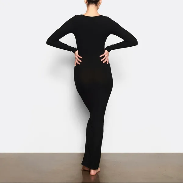 Skims Soft Lounge Long Sleeve Dress in Onyx Size Small - Image 3