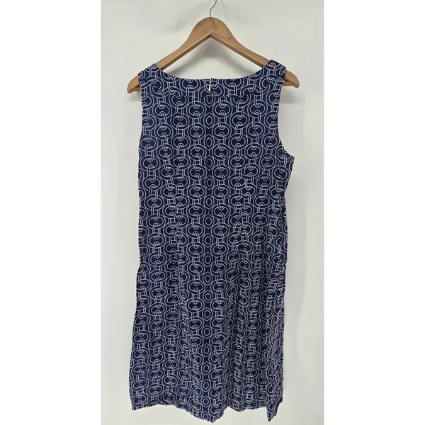 Talbots Shift Dress Womens 14 Geometric Chain Link Navy Blue Sleeveless EUC - Image 2