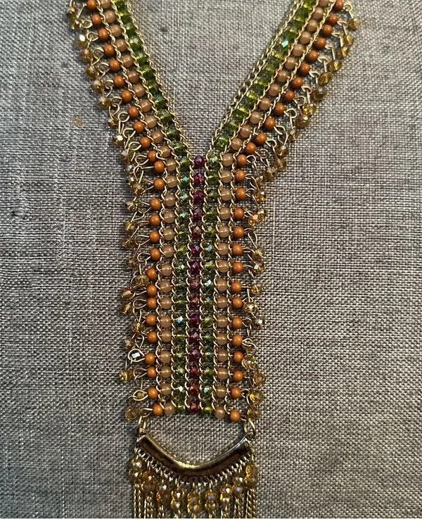 Gold tone faceted bead Y drop tassel necklace - Image 3