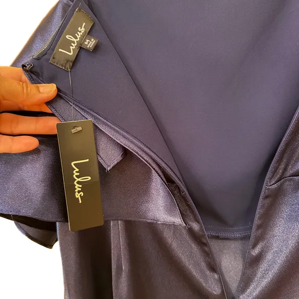 Lulus Pure Happiness Navy Blue Satin Off-the-Shoulder Maxi Dress - Image 7