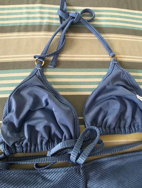 Aerie Blue Ribbed String Bikini Set XL - Image 11