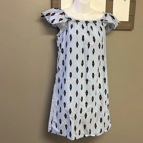 J. Crew Light Blue Cotton Abstract Design Fluttered Sleeve Sundress- Small - Image 3