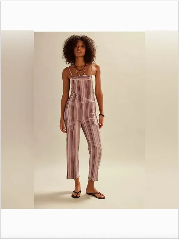 Free People Freya Stripe Overalls. NWT. Mauve combo - Image 7