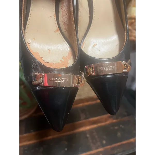 Coach Black Leather Patent Cap Toe Pumps 7.5 Y2K Office Siren Heels - Image 6