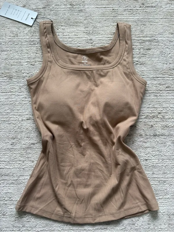 Own Time Sleeveless Ribbed Tank Top in Brown with Built in Bra (Size XS) - Image 3