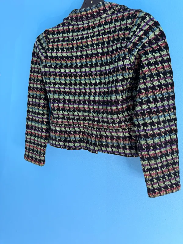 Naven AVEC Vintage-Style Multicolor Pixelated Woven Knit Button-Up Jacket - Image 13