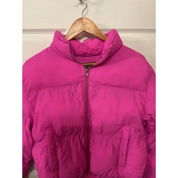 Sweet Habit Pink Puffer Jacket Cropped Hot Pink Y2K Winter Coat, Small - Image 3