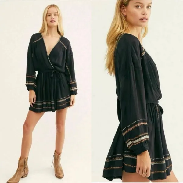 NWT $148 FREE PEOPLE Delilah midnight long sleeve boho mini dress XS - Image 2