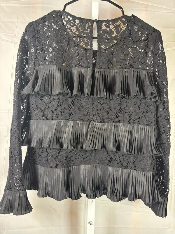 AKIRA Black Lace Ruffle Long Sleeve Blouse - Image 6