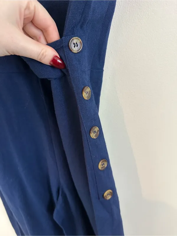 Showpo Sleeveless Navy Wrap Jumpsuit Linen Side Button Size 2 Women's - Image 4
