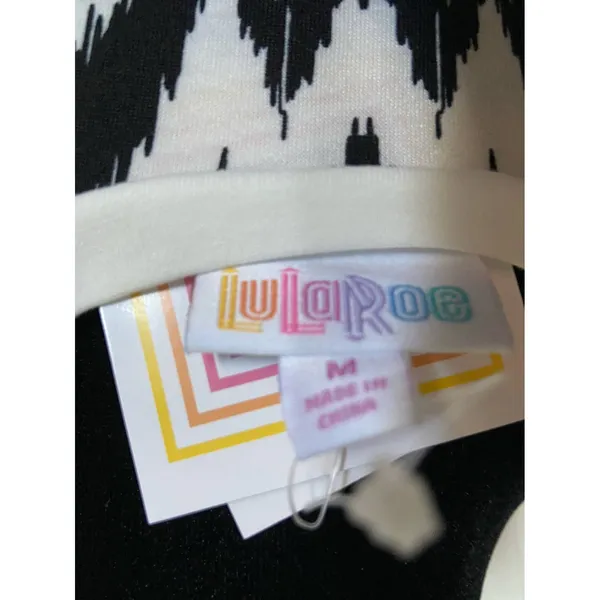 LuLaRoe Womens Dress Size Medium Emily Swing Pockets‎ Black White Ikat Print NEW - Image 6