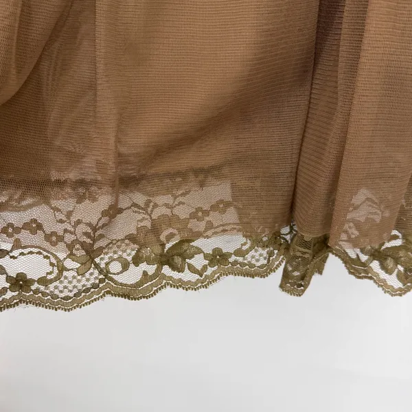 Tapenade Boho Lace‎ Chiffon Tiered Mini Dress Cream Brown L Cottage - Image 5