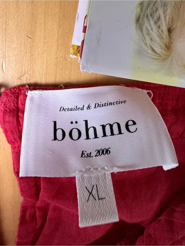 Bohme Anya Textured Short Sleeve Blouse Top Red‎ Cotton Scoop Neck Tie Detail - Image 6
