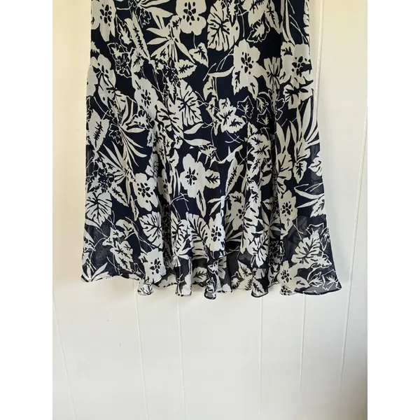 Chaps Navy White Floral Maxi Skirt Womens Large Tropical Chiffon Tiered Boho - Image 3