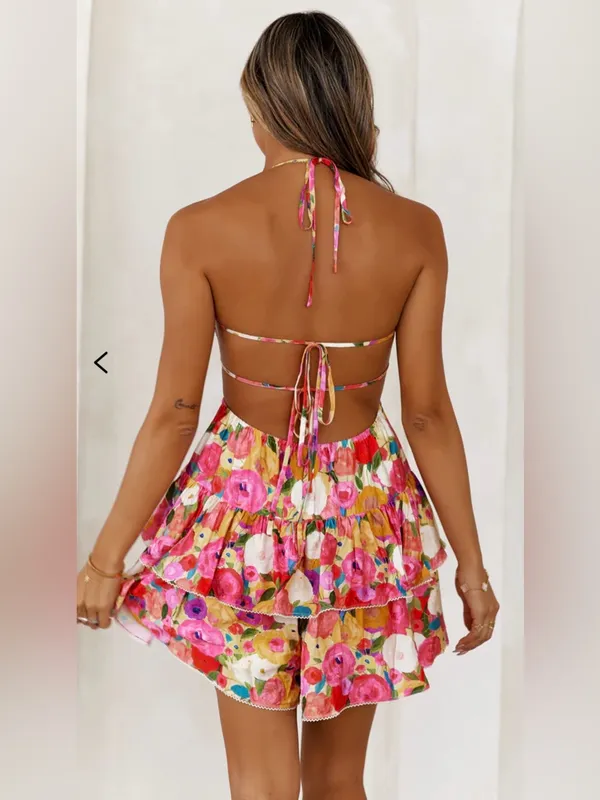 NWT Luxxel Pink Multi Floral Ruffle Tiered Mini Dress - Image 5