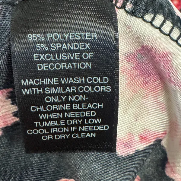 White House Black Market Floral Ruched V-Neck Tank Top Black Pink Size Large - Image 7