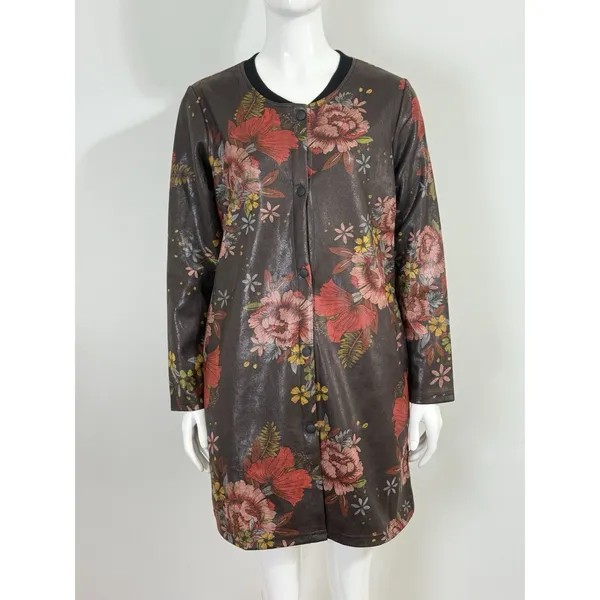 TOV Los Angeles Faux Leather Floral Snap Front Coat Dress Jacket Duster 38 NWT - Image 2