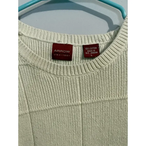 ARROW MEN'S Cream PULLOVER SWEATER 100% Cotton‎ Grandpa Core Cottage Size L - Image 2