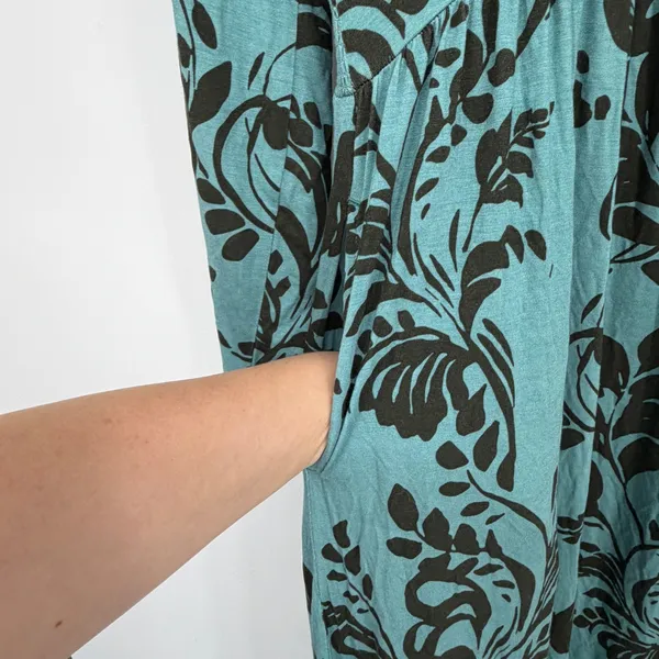 Soft‎ Surroundings Teal Black Floral Maxi Dress XL Long Sleeve Wrap Front - Image 4