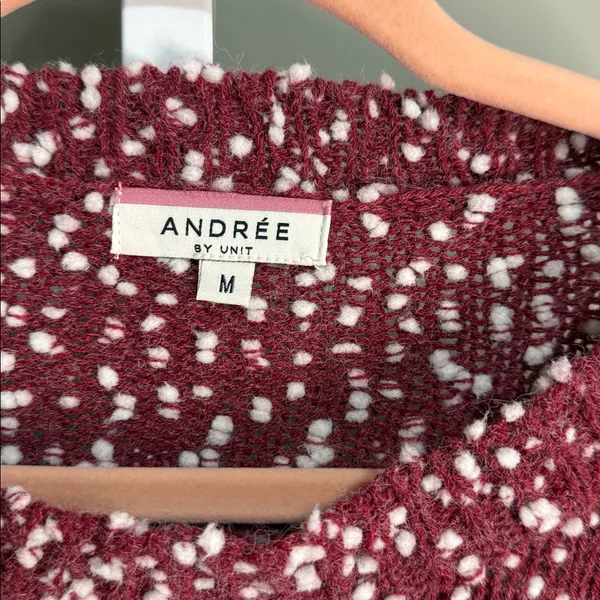Andree by‎ Unit Bobble Speckled Sweater Size M Maroon White Oversized Cozy Knit - Image 6