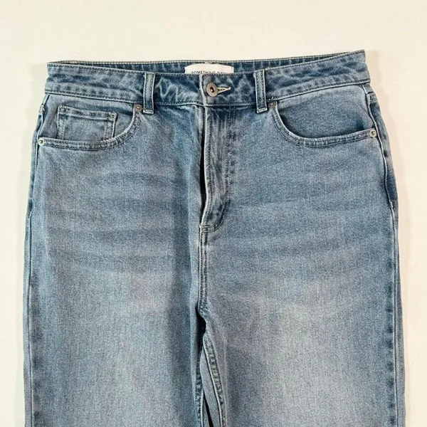 Something Navy Womens Jeans Blue Denim Straight Hi Rise Medium Wash Stretch 8 - Image 10
