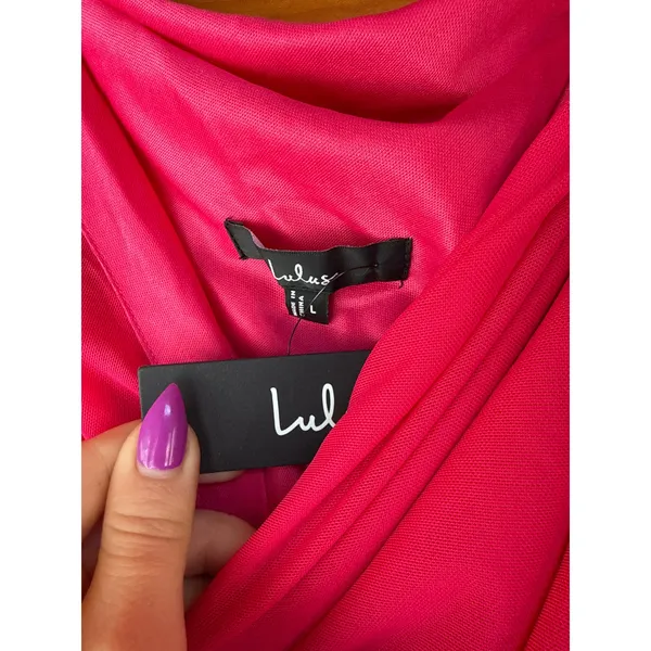 NWT Lulus Stunning Mystery Fuchsia Mesh Cowl Back Mermaid Maxi Dress Banquet L - Image 6