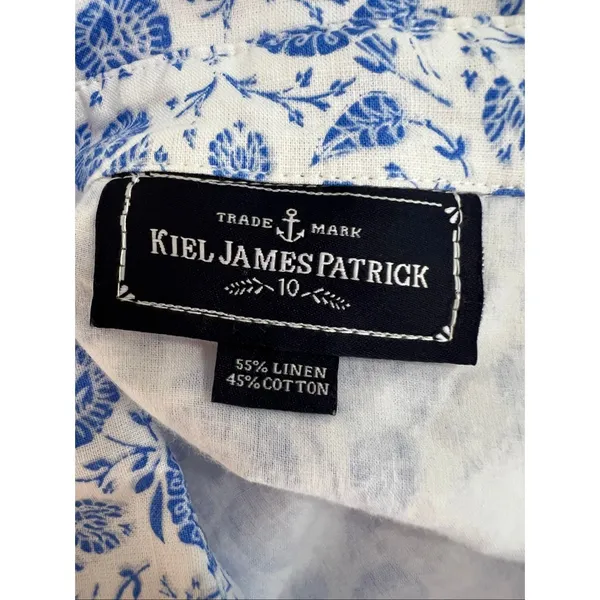 Kiel James Patrick Blue Floral Linen Blend Shirt Dress Nautical Cottage - Image 9