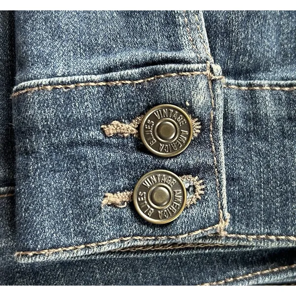 Vintage America Blues Denim Jacket Women's Size M Classic Blue Faux Side Pockets - Image 8
