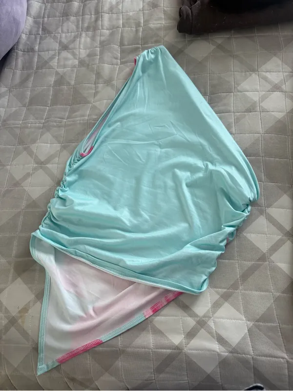 SHEIN Aqua One-Shoulder Tank with Pink Floral Print - Image 2