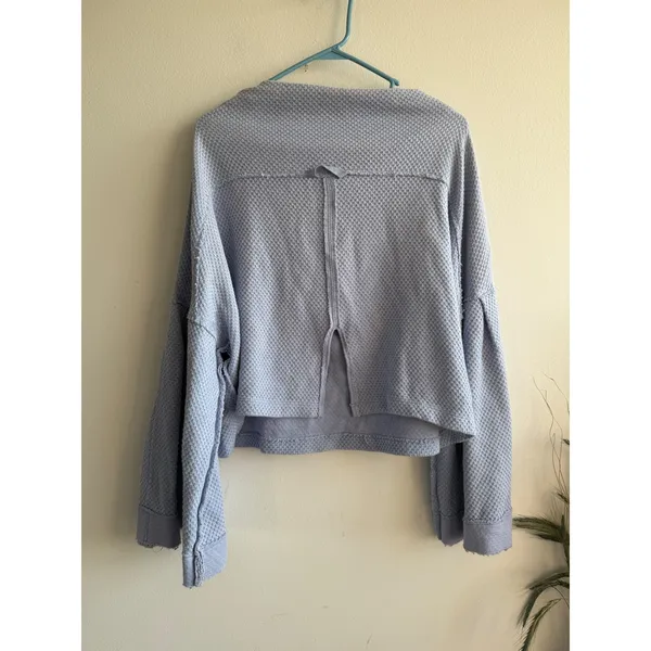 We The Free Free People Light Blue Waffle Knit Oversized Pullover Top XL - Image 3