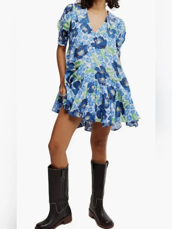 NWT Free People Moon Chaser Tiered Floral Puff Sleeve Collared Shift Minidress - Image 5