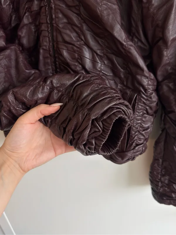 Vintage Albert Duke New York Genuine Leather Ruched Jacket Burgundy Cropped S - Image 3