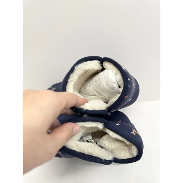 Joules Winter Cozy Slippers Size 6 US Blue Dog Print Faux Fur Pull On Style - Image 7
