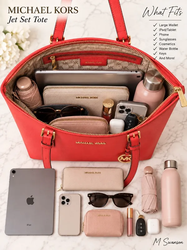 Michael Kors Jet Set Large Saffiano Leather Tote Coral - Image 6