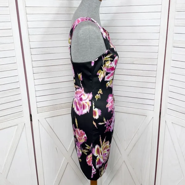 Cache Abstract Floral Cage Front Sleeveless Sheath Dress Black‎ Pink 12 - Image 3