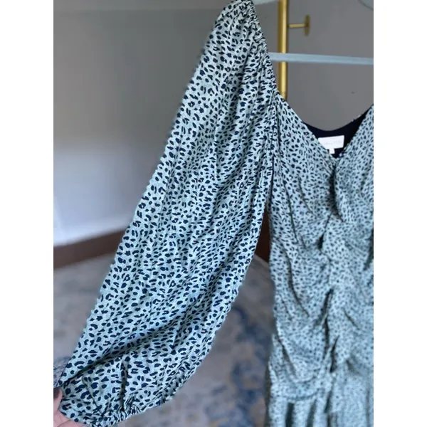 Caballero Ruched Puff Sleeve Ruffle Hem Dress‎ S Animal Print Wedding Date Event - Image 4
