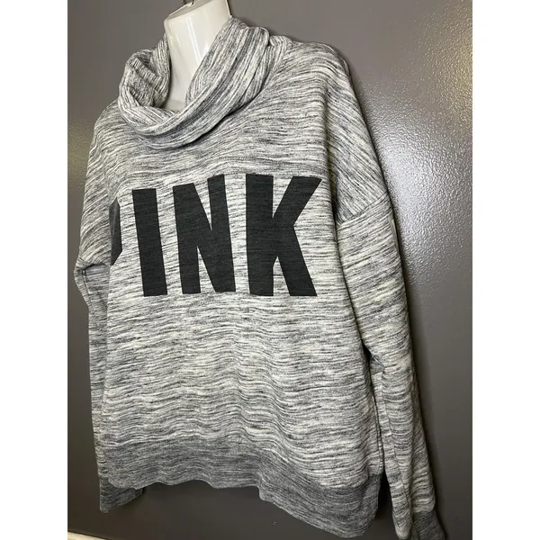 PINK Victoria's Secret Sweatshirt Womens Medium Gray Cowl Neck Logo Pullover - Image 4