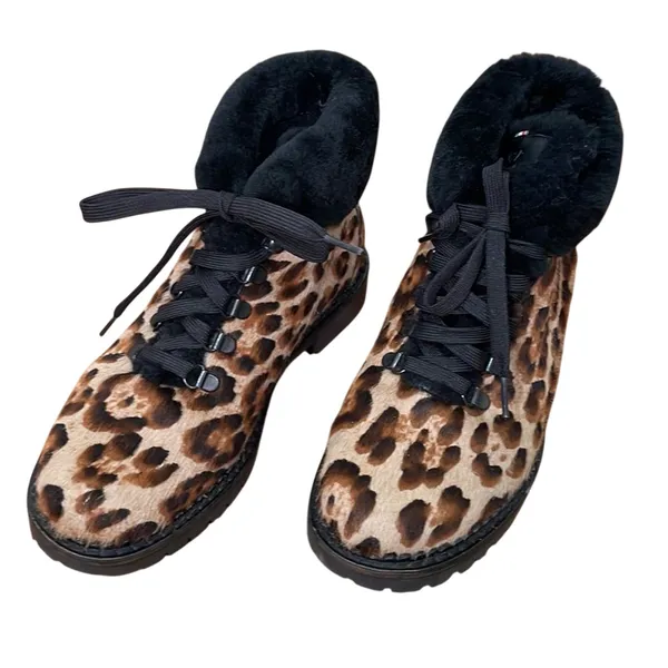 Oscar Sport Kira Leopard Calf Hair Fur Trim Hiking Boots Lace up‎ EU 38 - Image 2