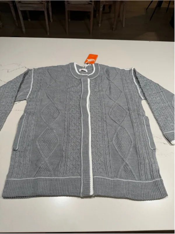 NEW Cable Knit Oversized Cardigan Button Up Striped Sweater S - Image 4