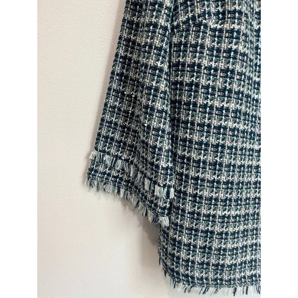 Ann Taylor Blue White Tweed Top Fringe‎ Trim Textured Blouse Chic Size 8 - Image 5
