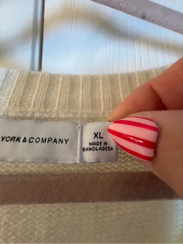 New York & Company Cream V-Neck Cable-Sleeve Sweater Dress - Image 3